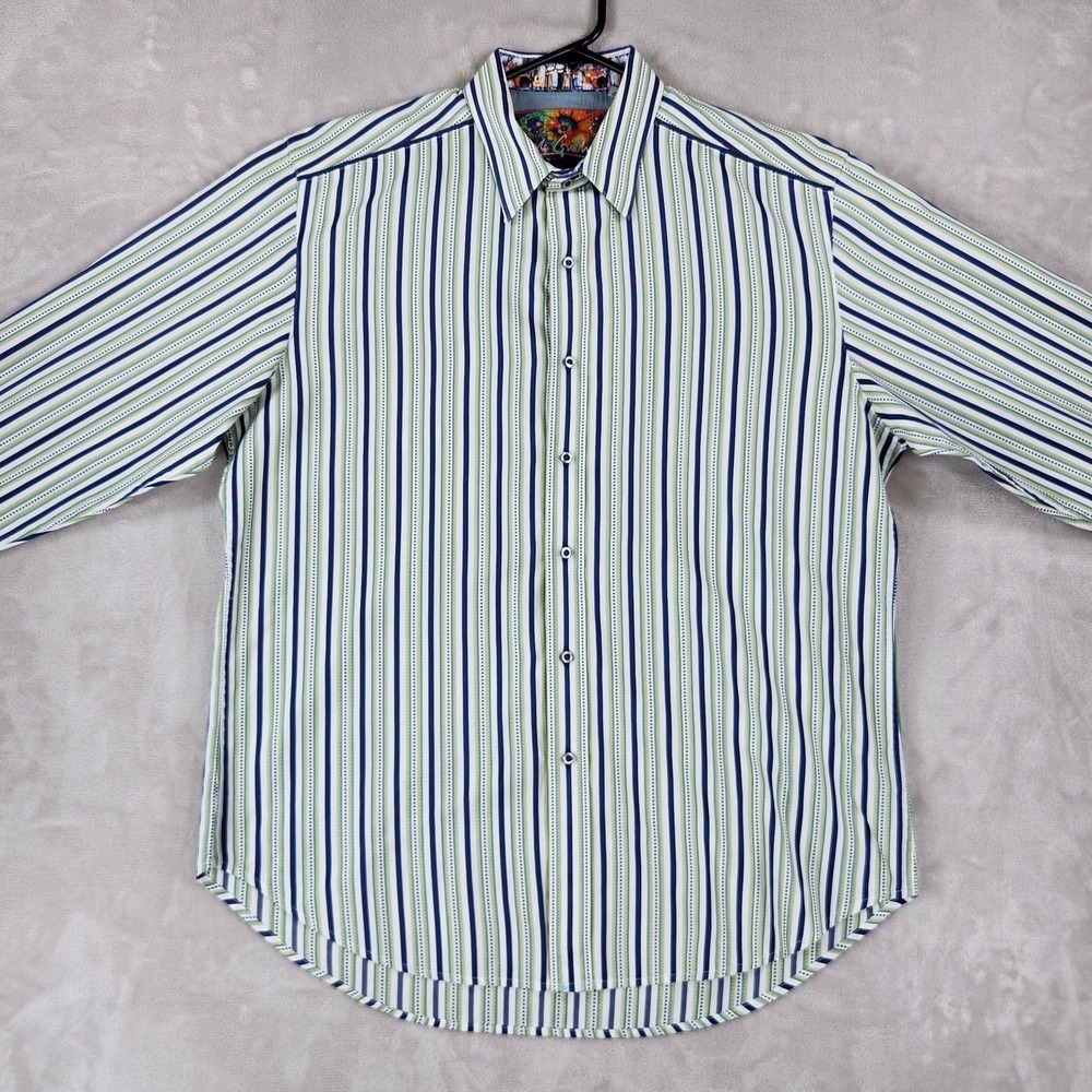 Robert Graham Shirt Mens Large Blue Striped Long Sleeve Button Up Music Cuff View 3